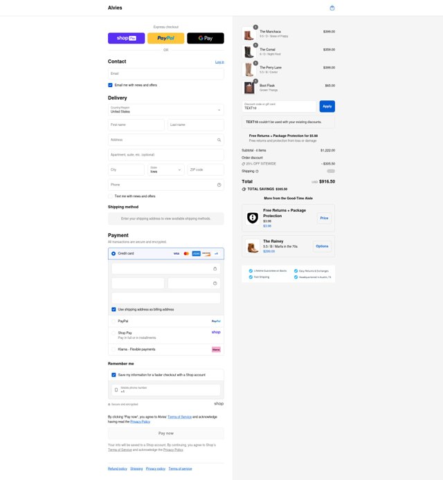 Alvies checkout page showing Alvies discount code box | Screenshot taken by SimplyCodes community member on Aug 27, 2025