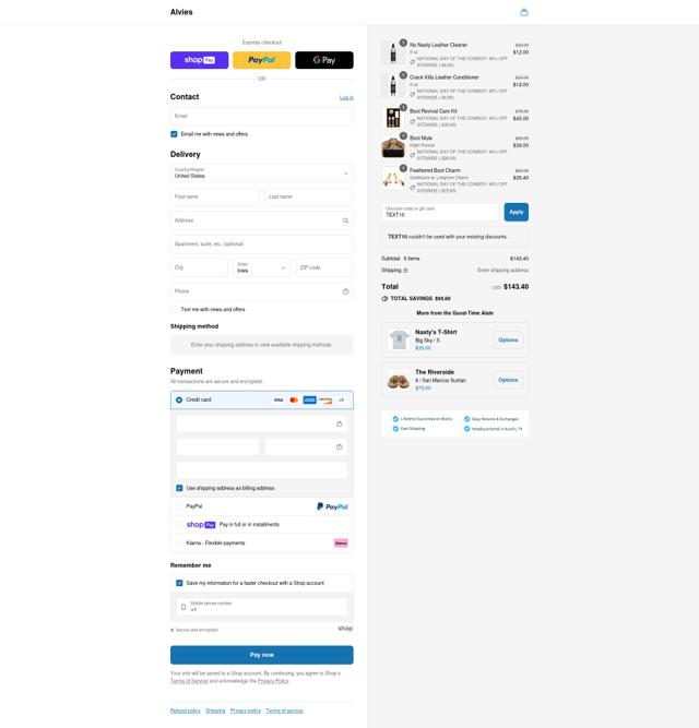 Alvies checkout page showing Alvies discount code box | Screenshot taken by SimplyCodes community member on Jul 28, 2025