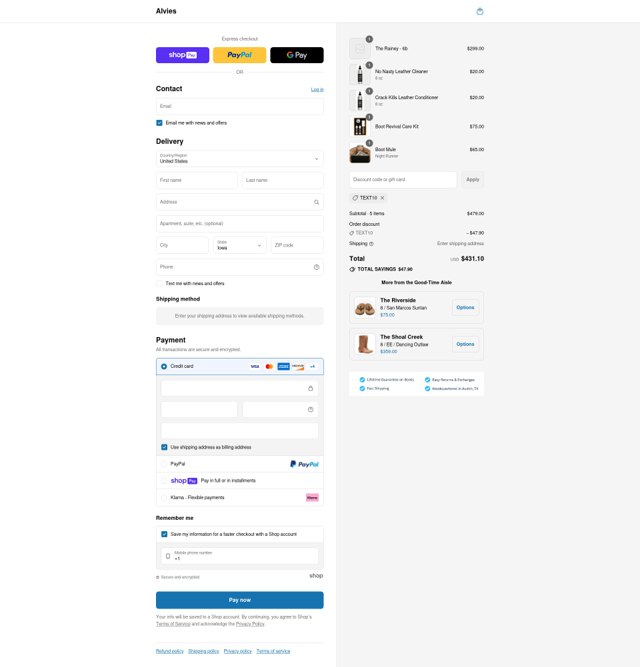 Alvies checkout page showing Alvies discount code box | Screenshot taken by SimplyCodes community member on Jul 15, 2025