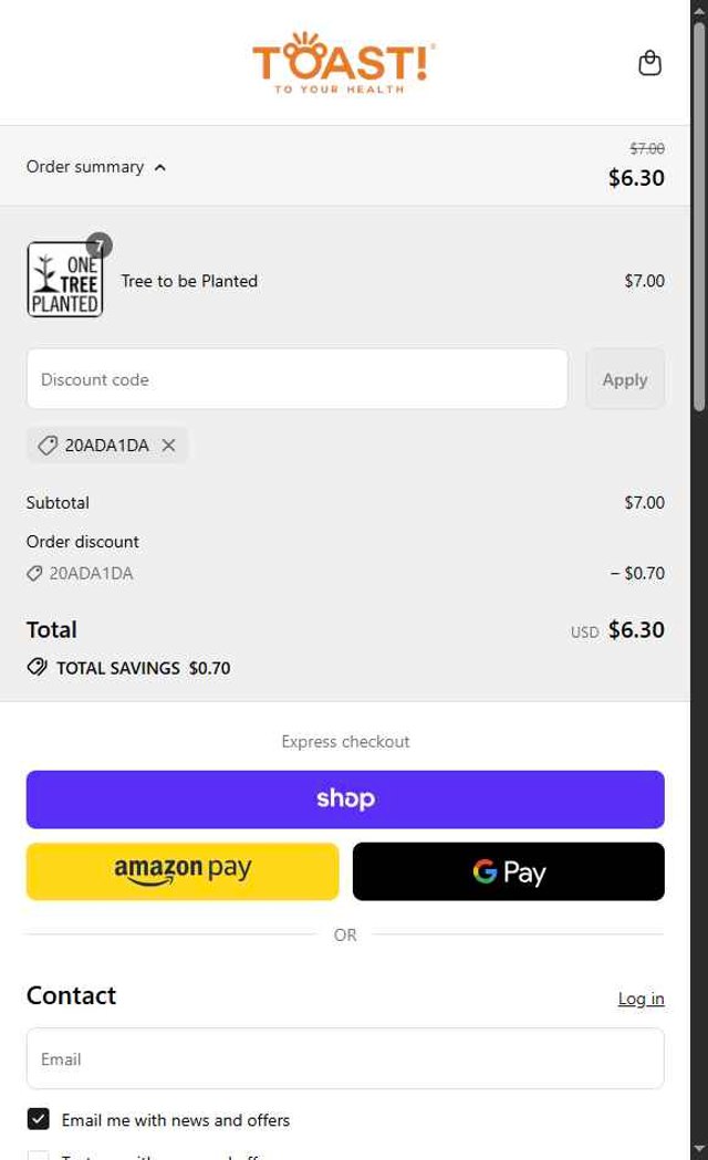 Toast! checkout page showing Toast! promo code box | Screenshot taken by SimplyCodes community member on Sep 6, 2025