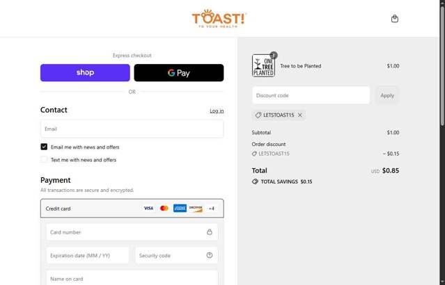 Toast! checkout page showing Toast! promo code box | Screenshot taken by SimplyCodes community member on Sep 2, 2025