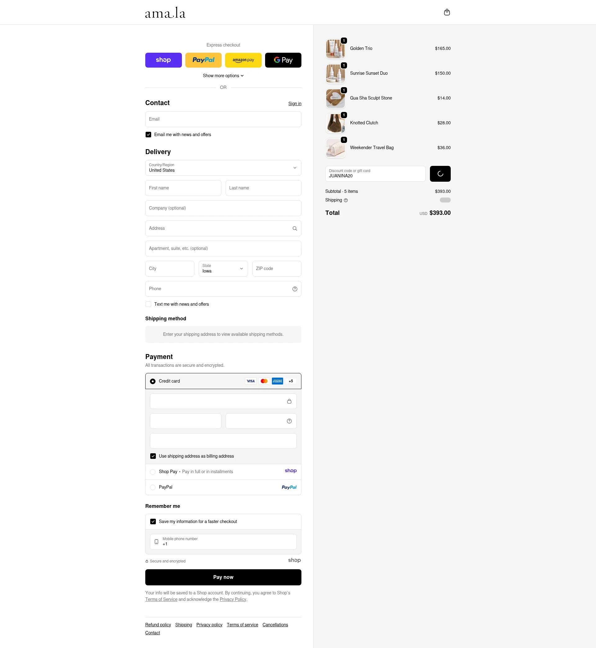 Amala Beauty checkout page showing Amala Beauty coupon code box | Screenshot taken by SimplyCodes community member on Dec 29, 2025