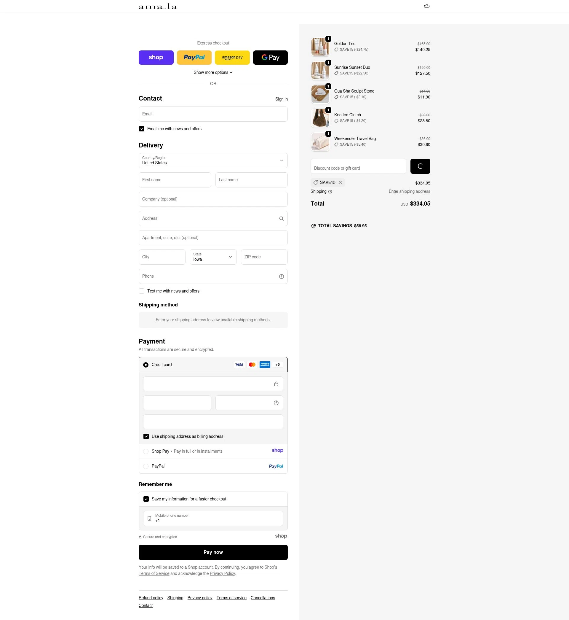 Amala Beauty checkout page showing Amala Beauty coupon code box | Screenshot taken by SimplyCodes community member on Dec 29, 2025