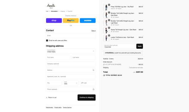 Amalli Talli checkout page showing Amalli Talli coupon code box | Screenshot taken by SimplyCodes community member on Sep 11, 2025