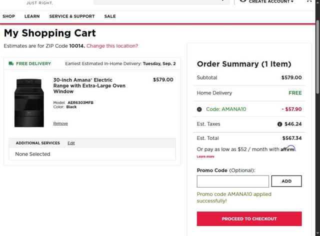 Amana checkout page showing Amana coupon code box | Screenshot taken by SimplyCodes community member on Aug 27, 2025