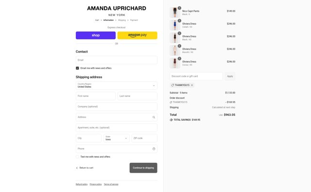 Amanda Uprichard checkout page showing Amanda Uprichard discount code box | Screenshot taken by SimplyCodes community member on Aug 28, 2025
