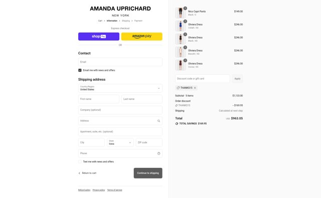 Amanda Uprichard checkout page showing Amanda Uprichard discount code box | Screenshot taken by SimplyCodes community member on Aug 24, 2025