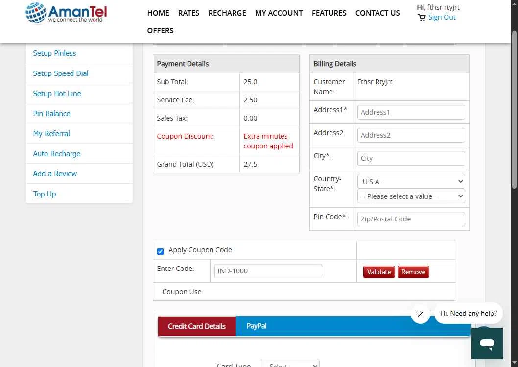 Amantel checkout page showing Amantel coupon code box | Screenshot taken by SimplyCodes community member on Oct 13, 2025