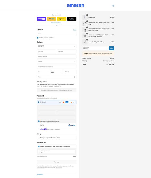 amaran checkout page showing amaran discount code box | Screenshot taken by SimplyCodes community member on Aug 7, 2025