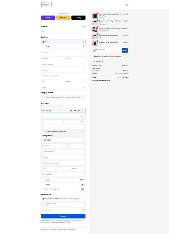 Amarante London checkout page showing Amarante London discount code box | Screenshot taken by SimplyCodes community member on Sep 10, 2025