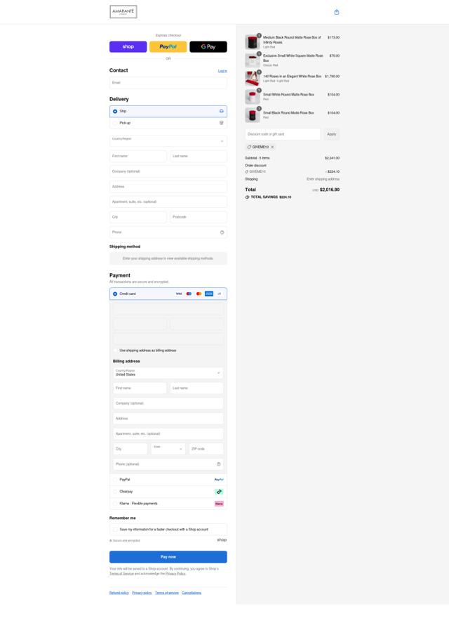 Amarante London checkout page showing Amarante London discount code box | Screenshot taken by SimplyCodes community member on Sep 2, 2025