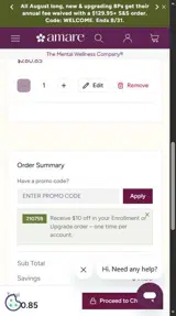 Amare Global coupon verification screenshot