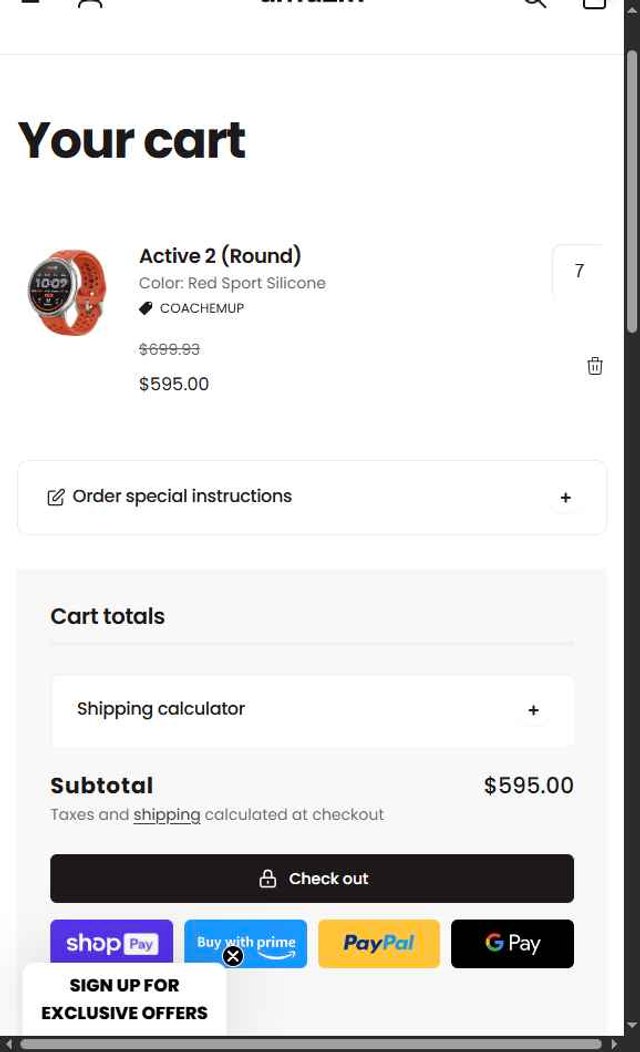 Amazfit checkout page showing Amazfit discount code box | Screenshot taken by SimplyCodes community member on Sep 3, 2025