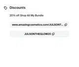 JULSONTHEGLOW20 coupon verification screenshot