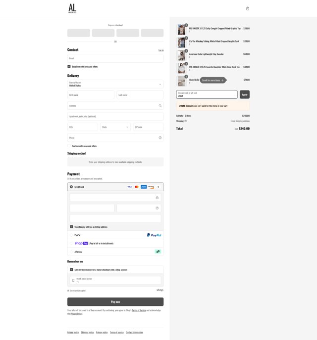 Amazing Lace checkout page showing Amazing Lace discount code box | Screenshot taken by SimplyCodes community member on Mar 7, 2025