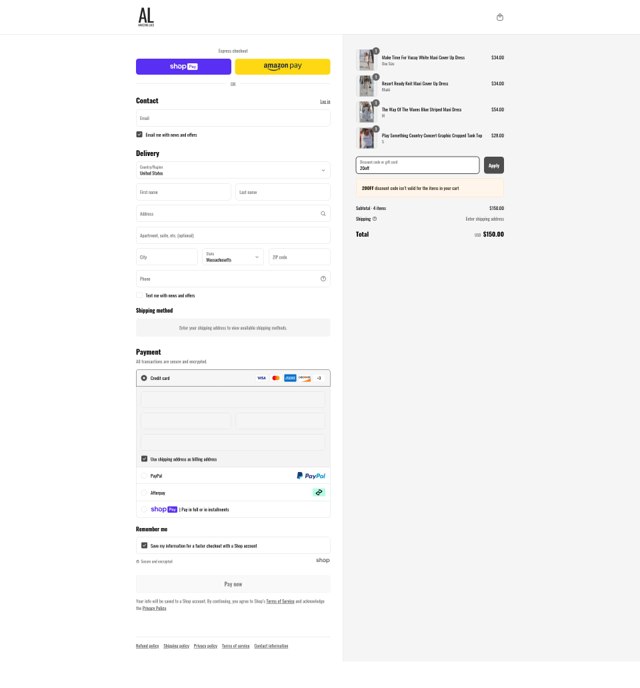 Amazing Lace checkout page showing Amazing Lace discount code box | Screenshot taken by SimplyCodes community member on Apr 9, 2025