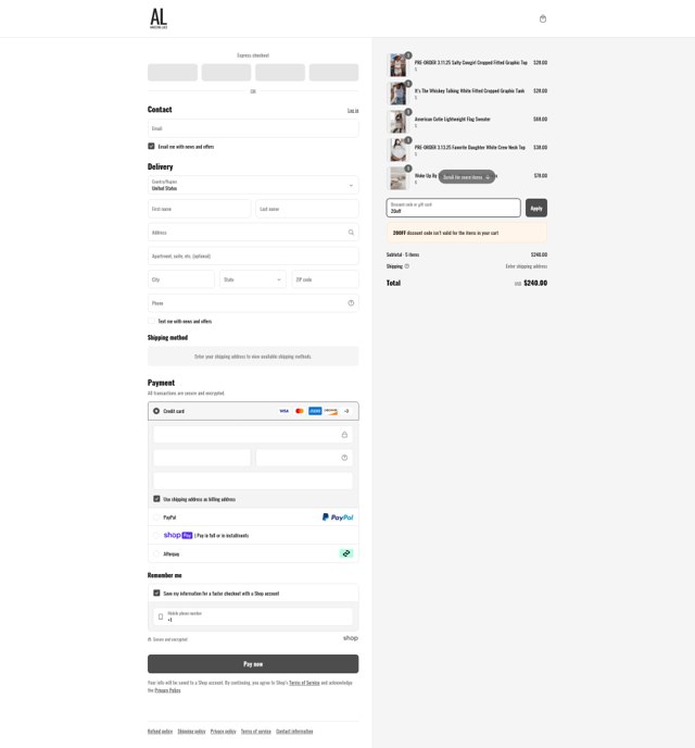 Amazing Lace checkout page showing Amazing Lace discount code box | Screenshot taken by SimplyCodes community member on Mar 8, 2025