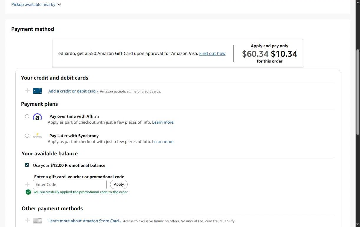 Amazon Music checkout page showing Amazon Music promo code box | Screenshot taken by SimplyCodes community member on Aug 10, 2025