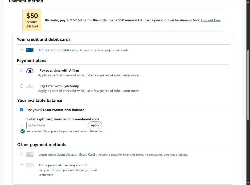Amazon Music checkout page showing Amazon Music promo code box | Screenshot taken by SimplyCodes community member on Aug 24, 2025
