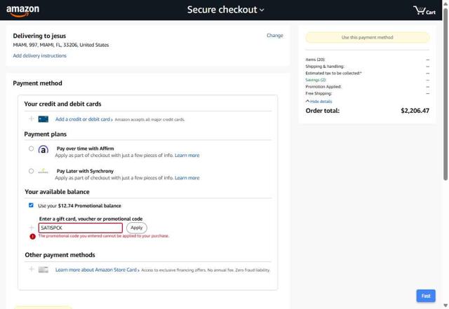Amazon Prime checkout page showing Amazon Prime promo code box | Screenshot taken by SimplyCodes community member on Aug 7, 2025