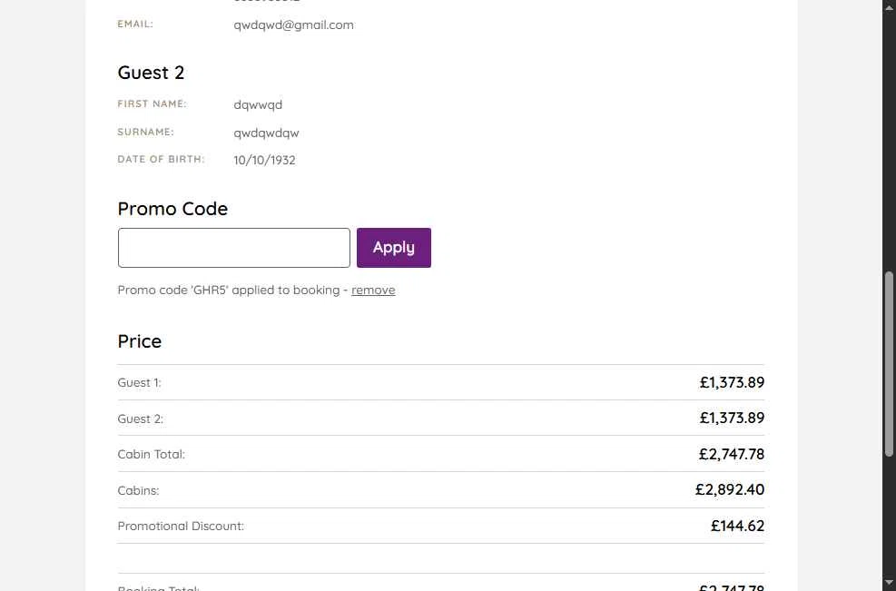 Ambassador Cruise Line checkout page showing Ambassador Cruise Line promo code box | Screenshot taken by SimplyCodes community member on Oct 15, 2025