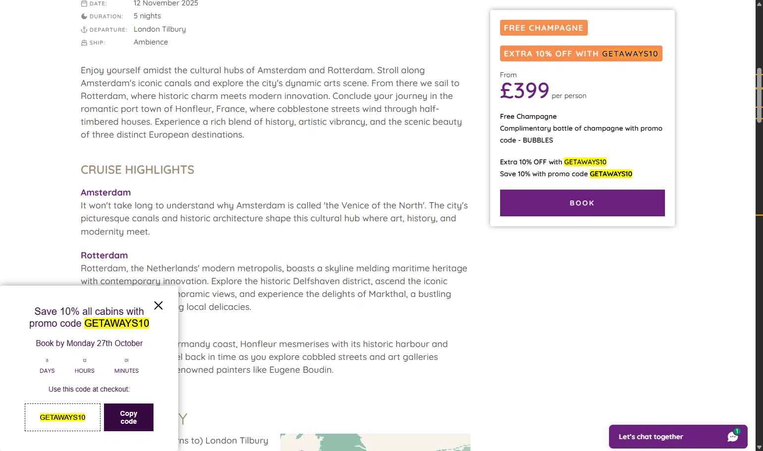 Ambassador Cruise Line checkout page showing Ambassador Cruise Line promo code box | Screenshot taken by SimplyCodes community member on Oct 14, 2025
