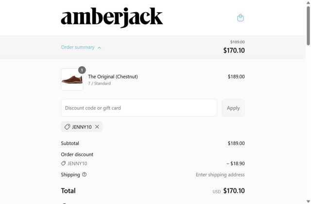 Amberjack checkout page showing Amberjack discount code box | Screenshot taken by SimplyCodes community member on May 2, 2025