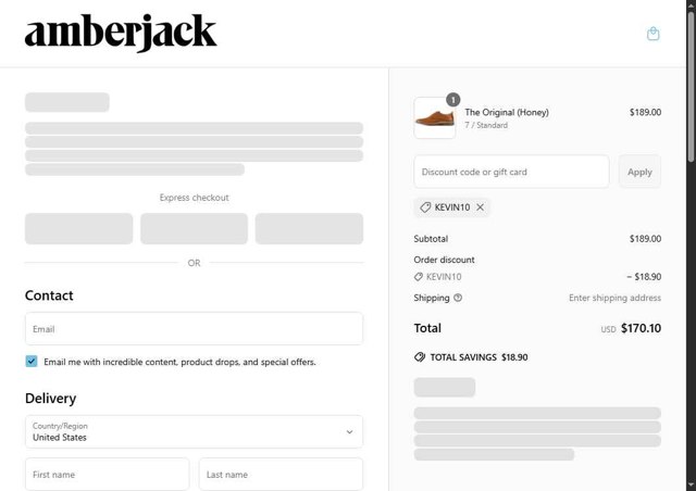 Amberjack checkout page showing Amberjack discount code box | Screenshot taken by SimplyCodes community member on May 2, 2025