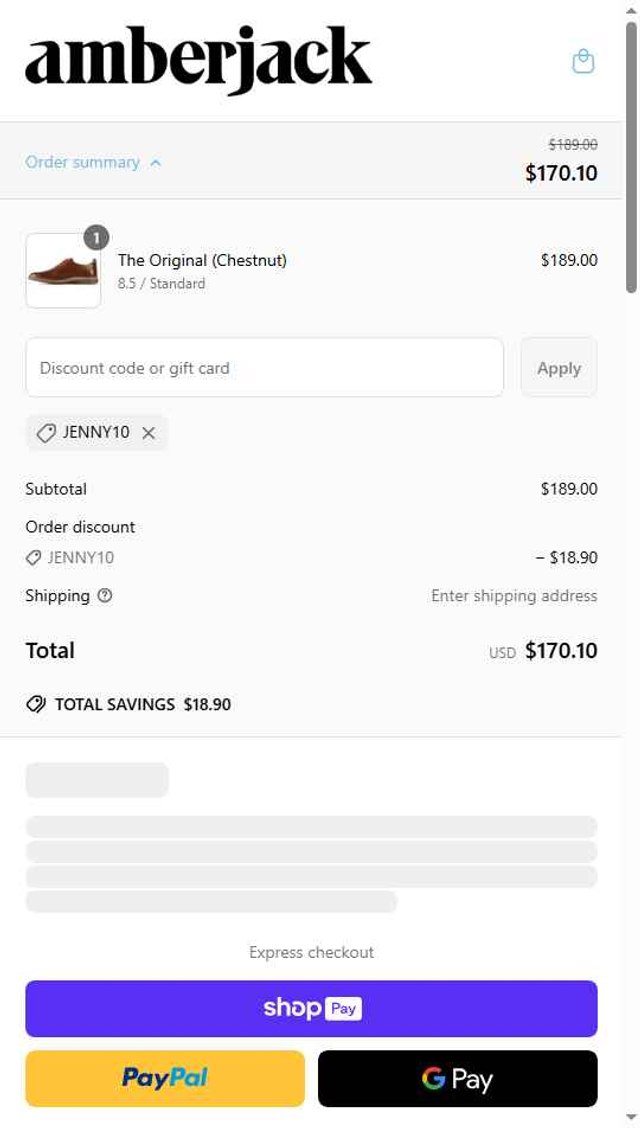 Amberjack checkout page showing Amberjack discount code box | Screenshot taken by SimplyCodes community member on May 2, 2025