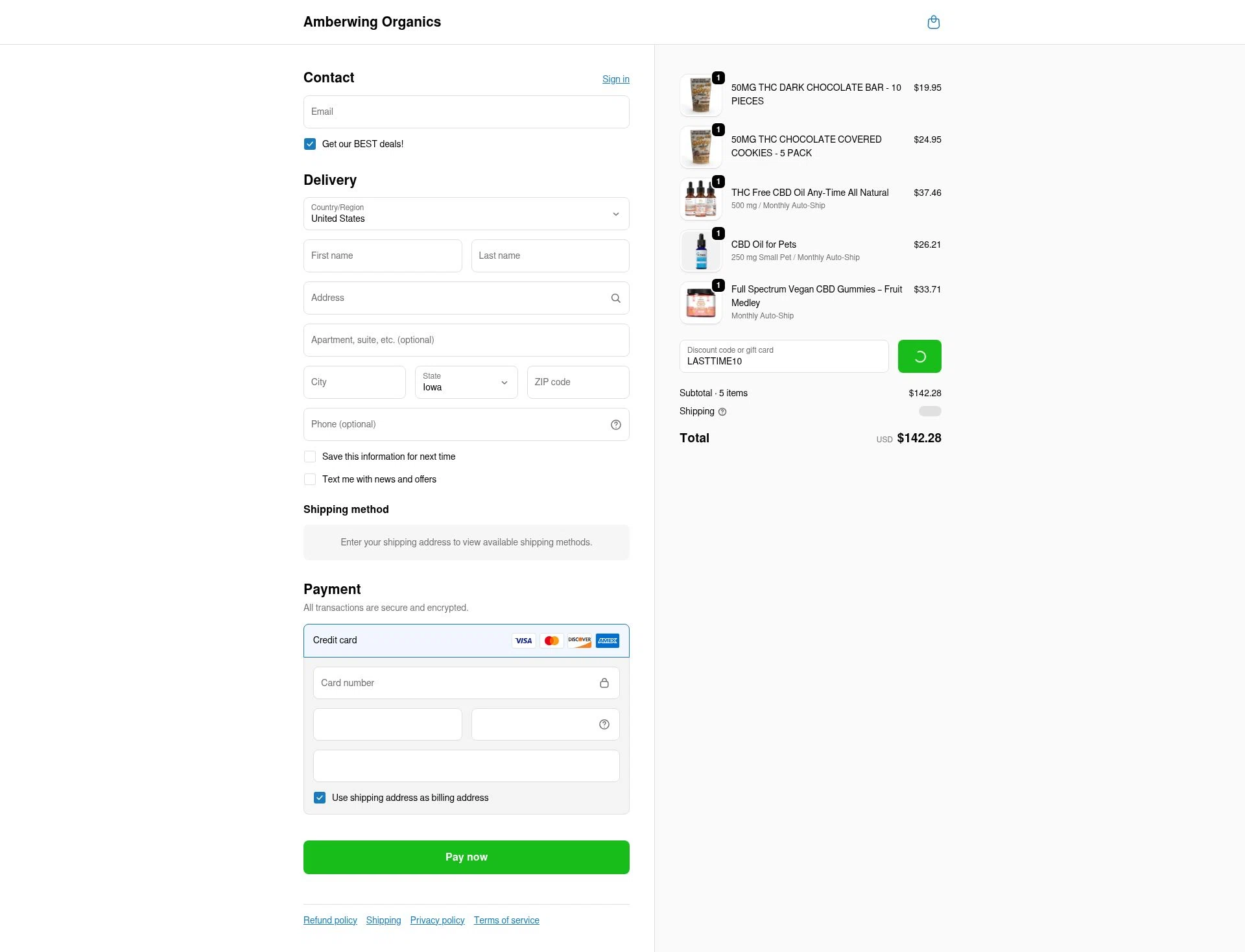 Amberwing Organics checkout page showing Amberwing Organics promo code box | Screenshot taken by SimplyCodes community member on Feb 13, 2026