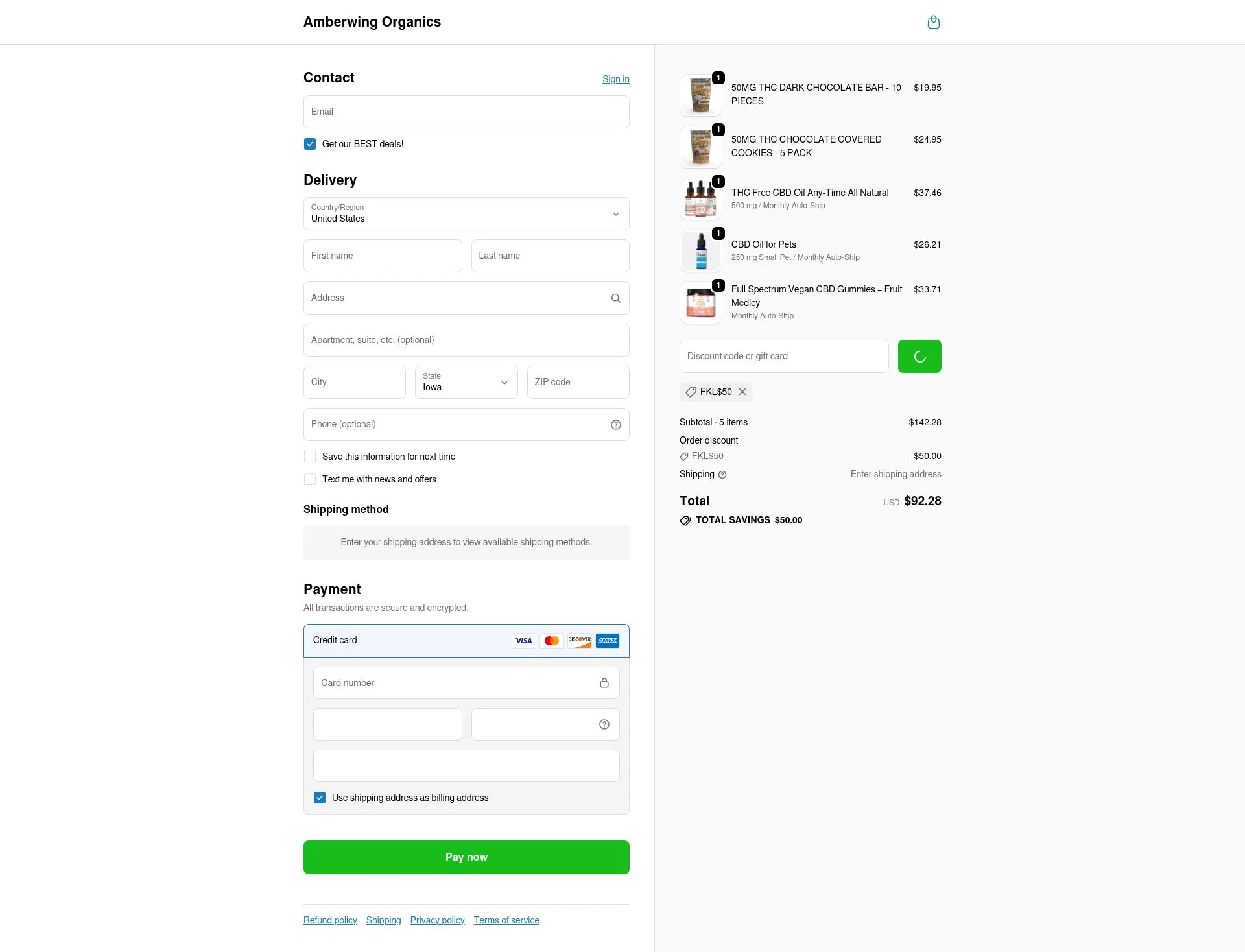 Amberwing Organics checkout page showing Amberwing Organics promo code box | Screenshot taken by SimplyCodes community member on Feb 13, 2026