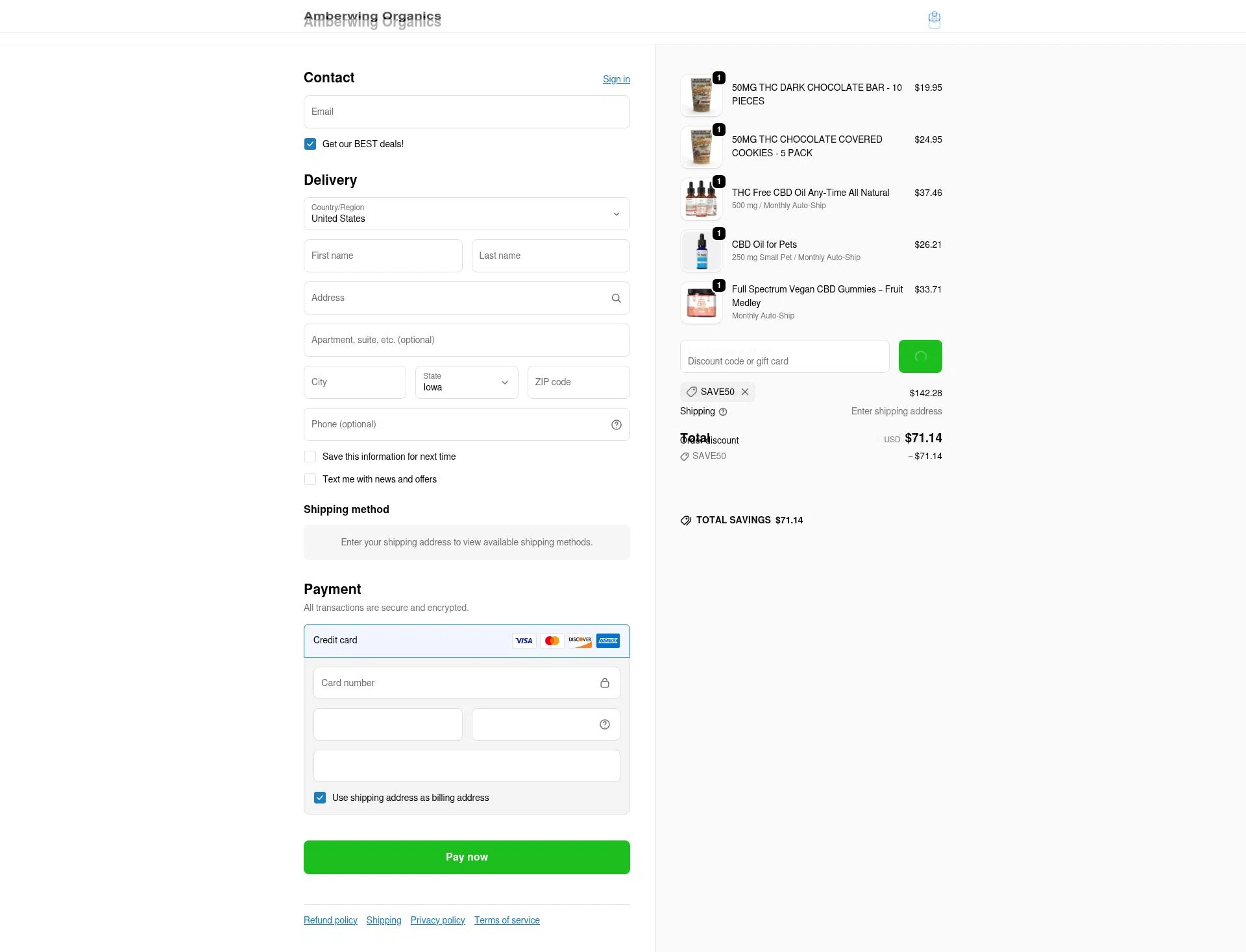 Amberwing Organics checkout page showing Amberwing Organics promo code box | Screenshot taken by SimplyCodes community member on Feb 13, 2026