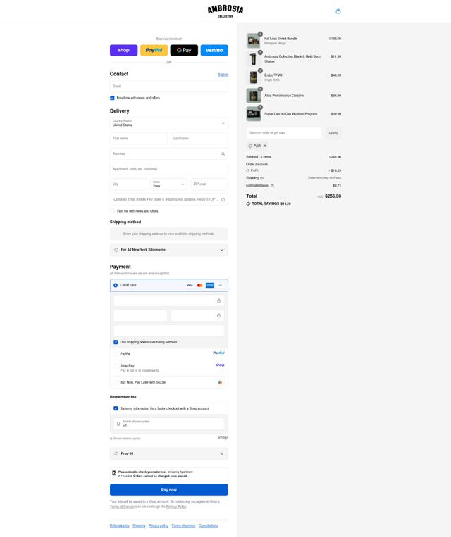 The Ambrosia Collective checkout page showing The Ambrosia Collective promo code box | Screenshot taken by SimplyCodes community member on Sep 13, 2025