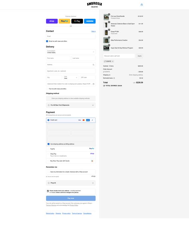 The Ambrosia Collective checkout page showing The Ambrosia Collective promo code box | Screenshot taken by SimplyCodes community member on Sep 13, 2025