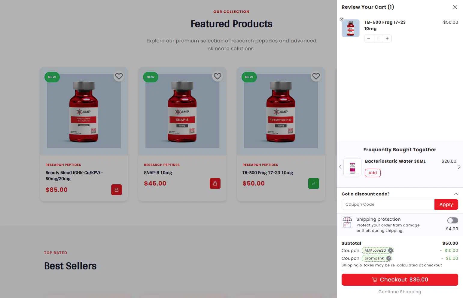 Ameano Peptides checkout page showing Ameano Peptides promo code box | Screenshot taken by SimplyCodes community member on Feb 11, 2026