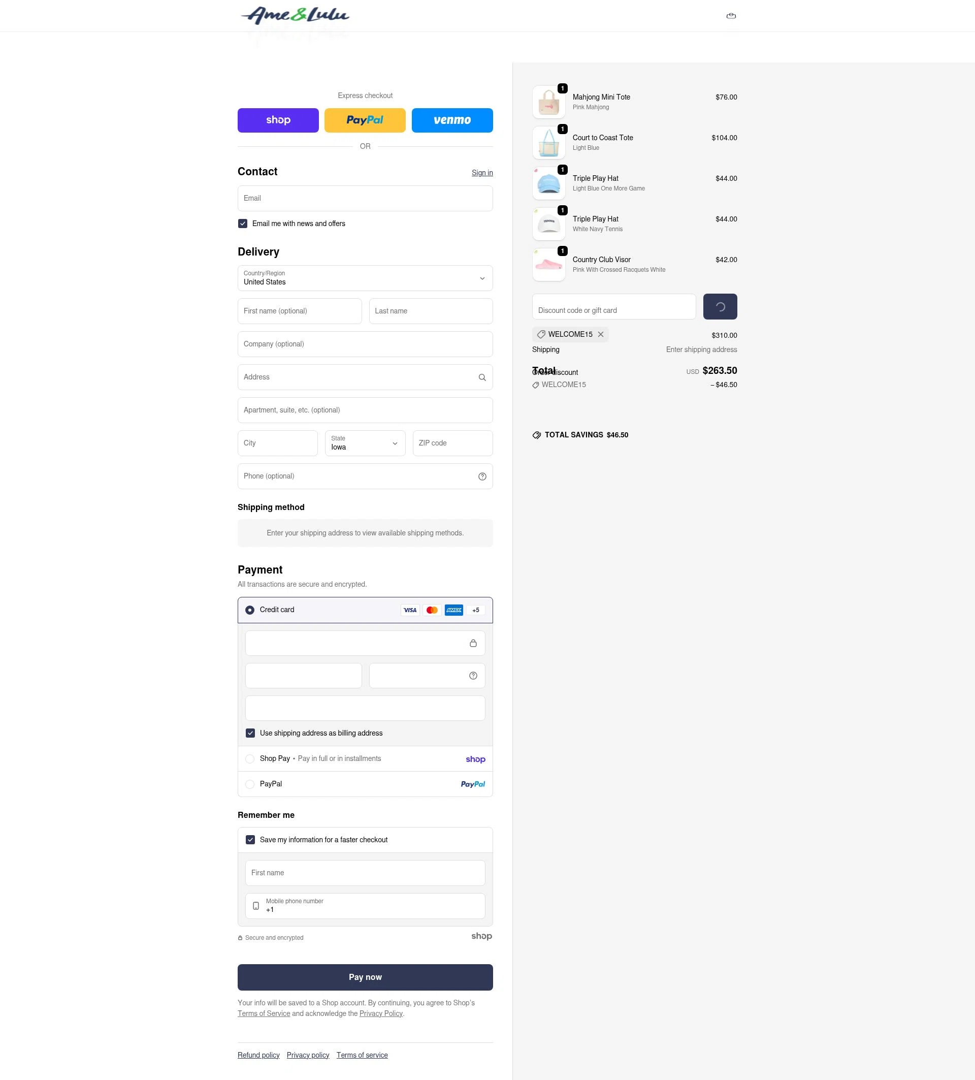 Ame & Lulu checkout page showing Ame & Lulu promo code box | Screenshot taken by SimplyCodes community member on Jan 30, 2026