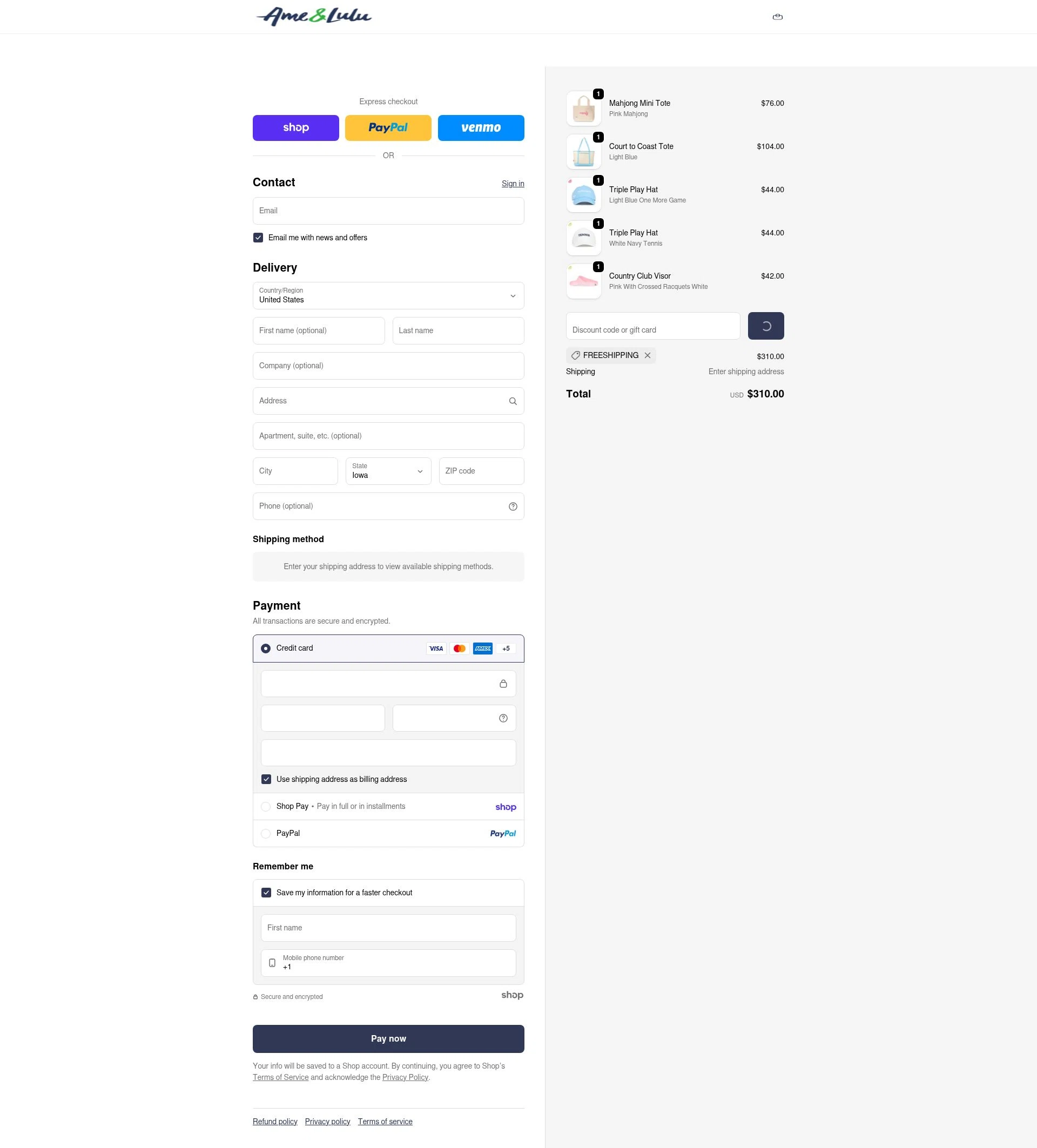 Ame & Lulu checkout page showing Ame & Lulu promo code box | Screenshot taken by SimplyCodes community member on Jan 30, 2026
