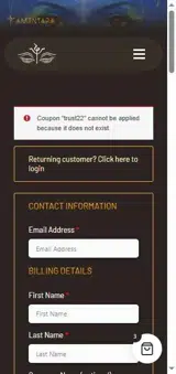Amentara coupon verification screenshot