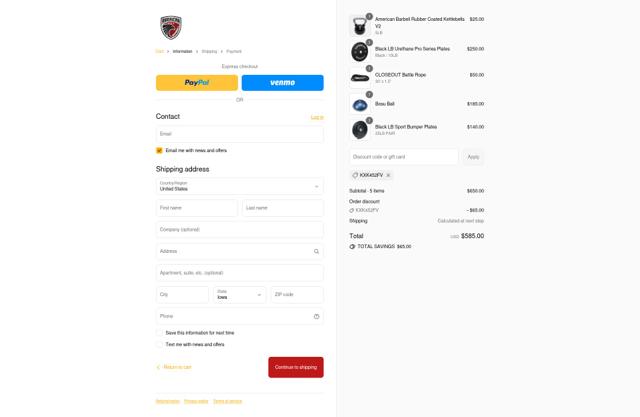 American Barbell checkout page showing American Barbell discount code box | Screenshot taken by SimplyCodes community member on Aug 31, 2025