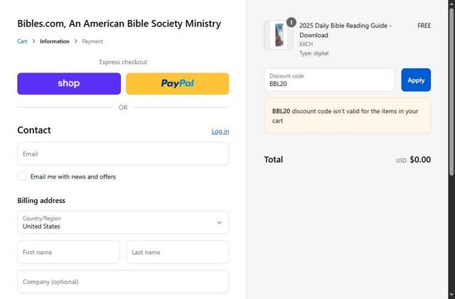 Bibles.com checkout page showing Bibles.com promo code box | Screenshot taken by SimplyCodes community member on Sep 4, 2025