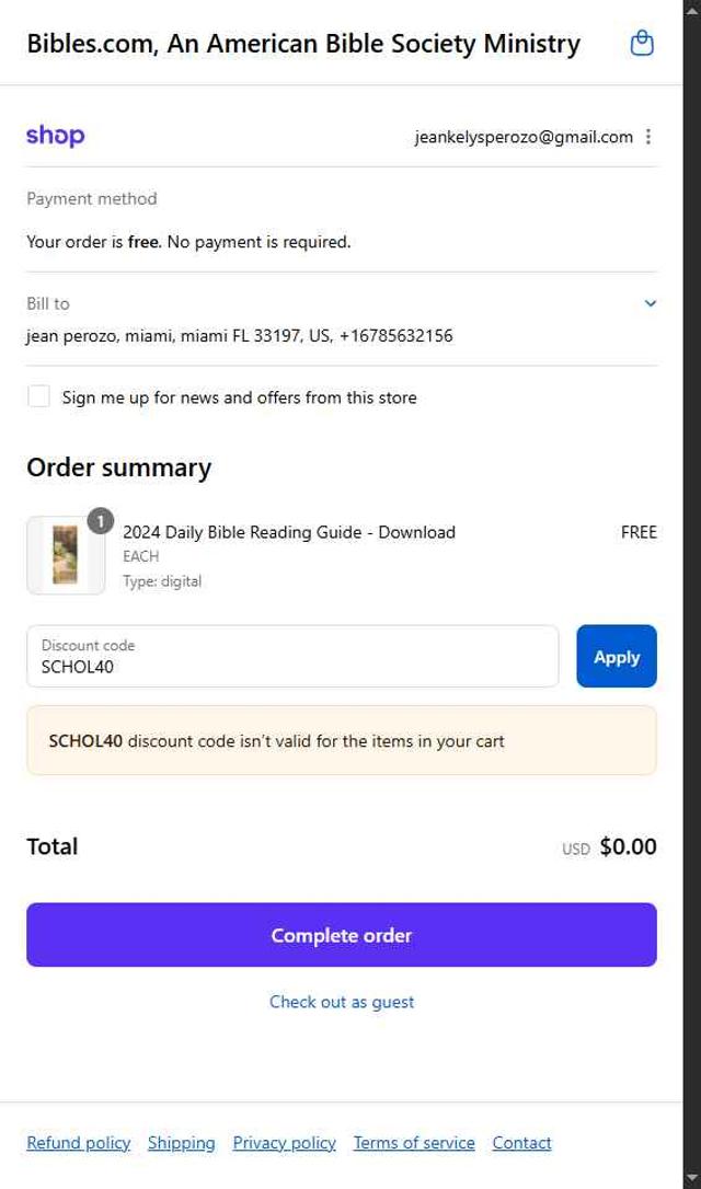Bibles.com checkout page showing Bibles.com promo code box | Screenshot taken by SimplyCodes community member on Sep 14, 2025
