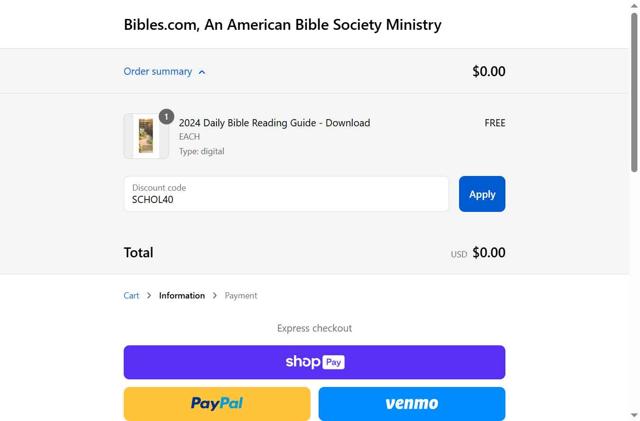 Bibles.com checkout page showing Bibles.com promo code box | Screenshot taken by SimplyCodes community member on Aug 16, 2025