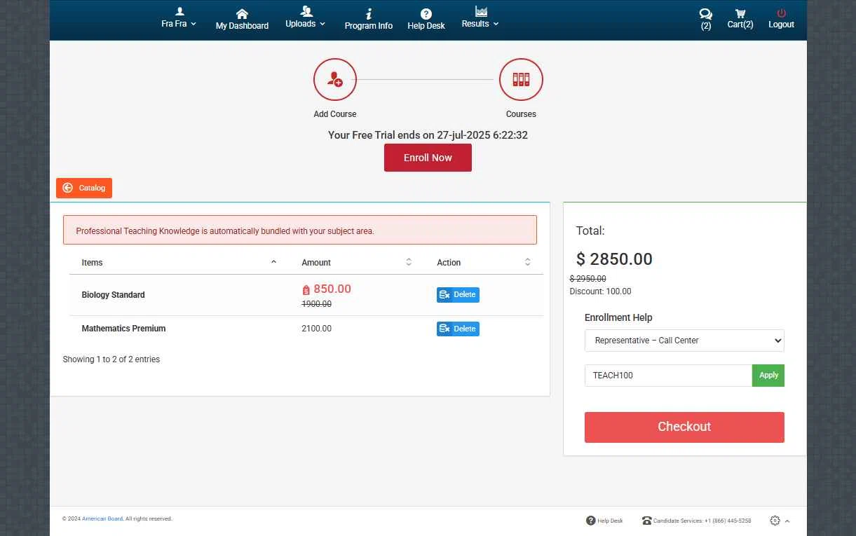 American Board checkout page showing American Board coupon code box | Screenshot taken by SimplyCodes community member on Feb 2, 2026