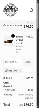 INSTA10 coupon verification screenshot