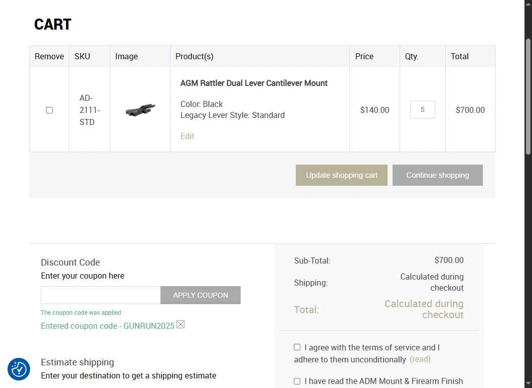 American Defense MFG checkout page showing American Defense MFG coupon code box | Screenshot taken by SimplyCodes community member on Aug 21, 2025