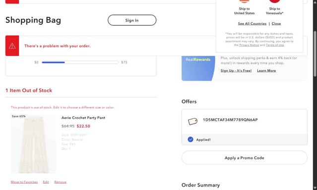 American Eagle checkout page showing American Eagle promo code box | Screenshot taken by SimplyCodes community member on Jun 28, 2025