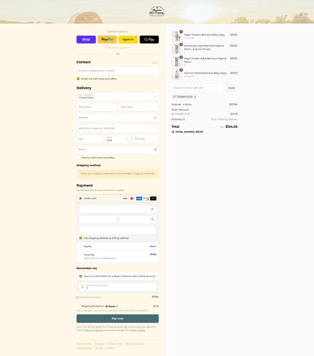 American Farm Company checkout page showing American Farm Company discount code box | Screenshot taken by SimplyCodes community member on Aug 29, 2025
