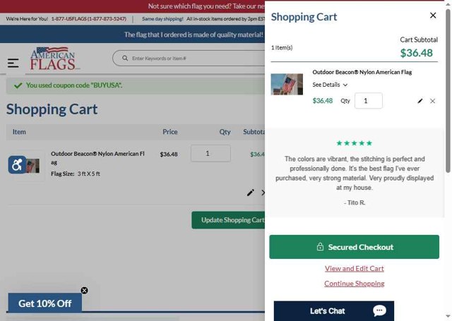 AmericanFlags.com checkout page showing AmericanFlags.com promo code box | Screenshot taken by SimplyCodes community member on Aug 27, 2025