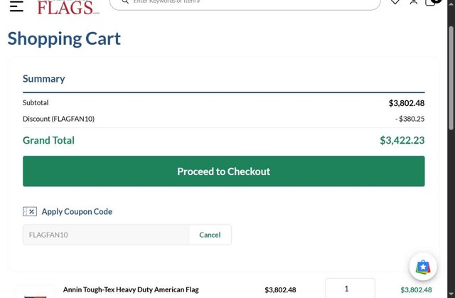 AmericanFlags.com checkout page showing AmericanFlags.com promo code box | Screenshot taken by SimplyCodes community member on Aug 2, 2025