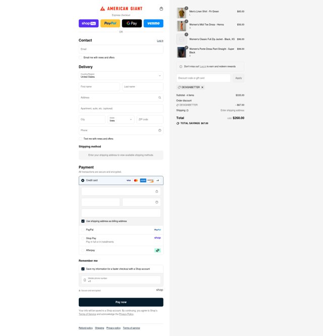 American Giant checkout page showing American Giant promo code box | Screenshot taken by SimplyCodes community member on Aug 27, 2025